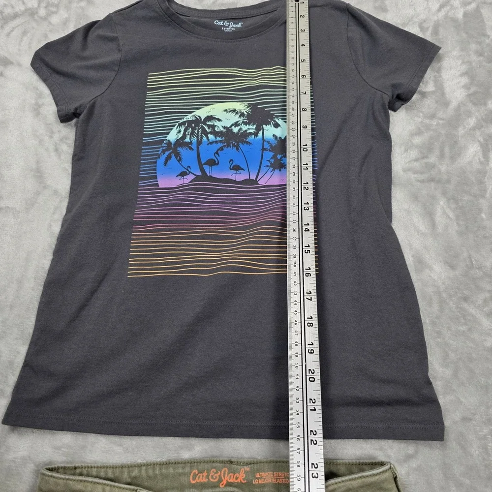 Cat‎ & Jack Girls Palm Tree Tee & Cargo Skirt Set L 10/12 Retro